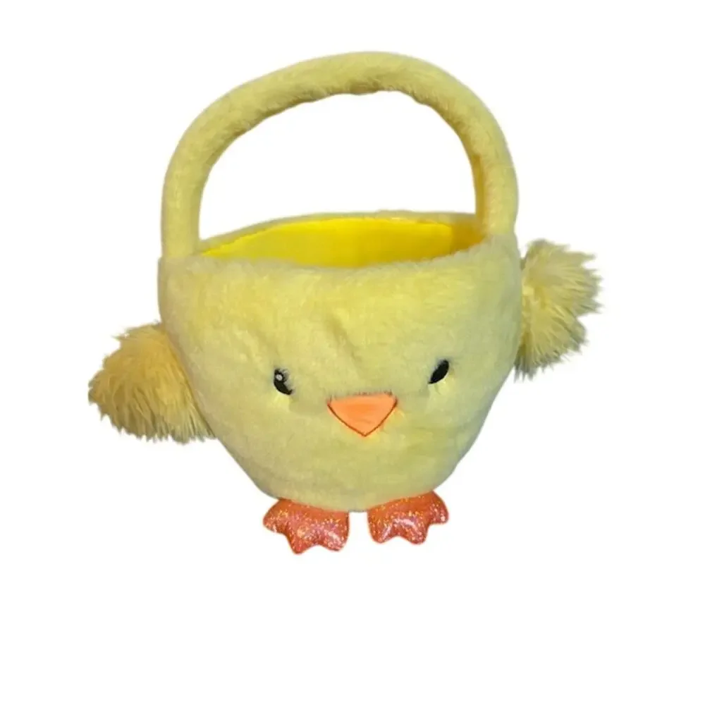 Yellow Duck Faux Fur Easter Basket Plush Spring Gift Basket